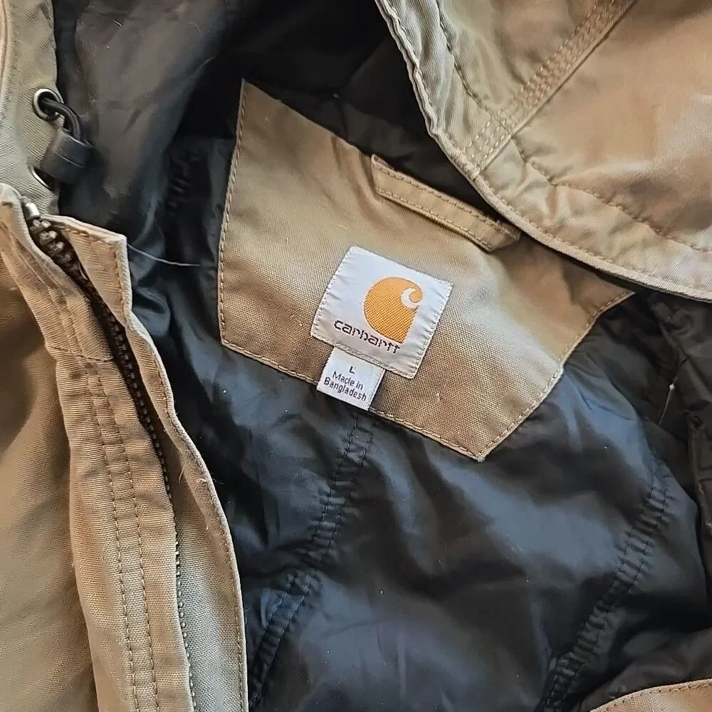 Carhartt Thrashed Men's L Tan Jacket 14806 Quilted Lining Heavy Duty Coat